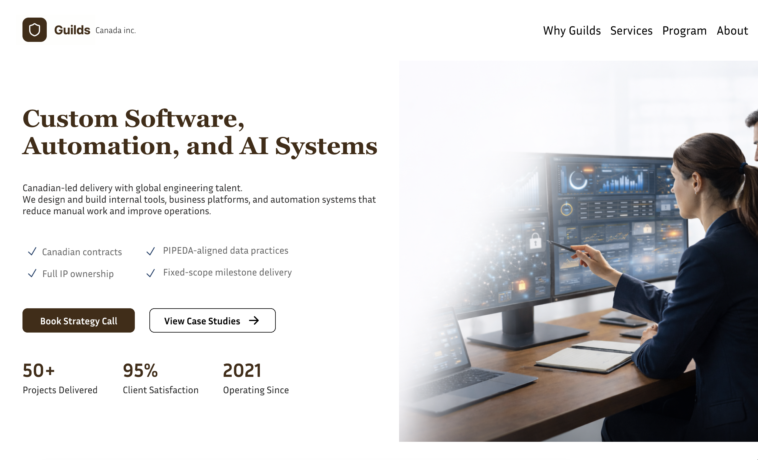 Redesigned Guilds Canada homepage